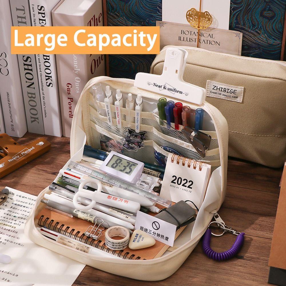 Multi-functional Pen Bag Canvas Stationery Storage Pouch Portable Pencil Case Student Gift