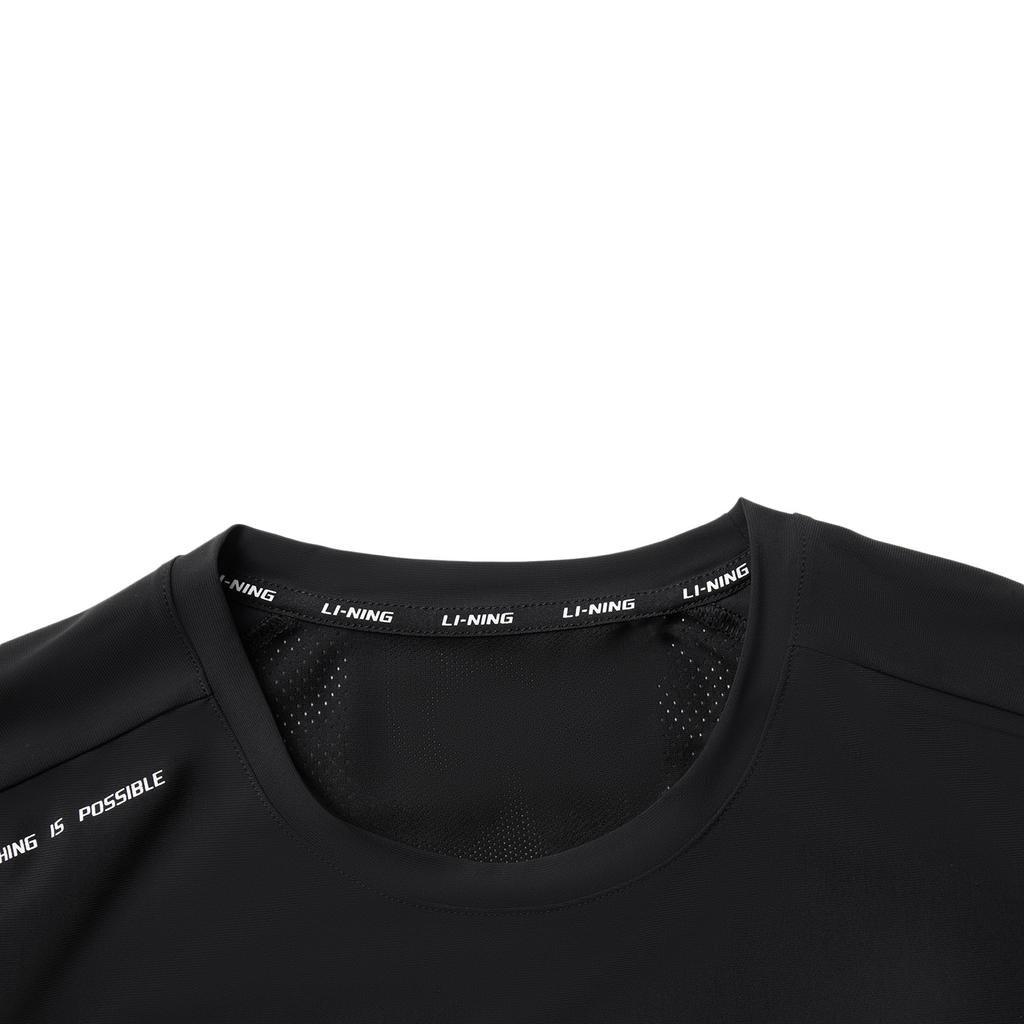 Li-Ning Тренировочная серия Однотонная футболка с круглым вырезом Удобная Дышащая Универсальная с коротким рукавом Мужские топы Черный ATSV383-1