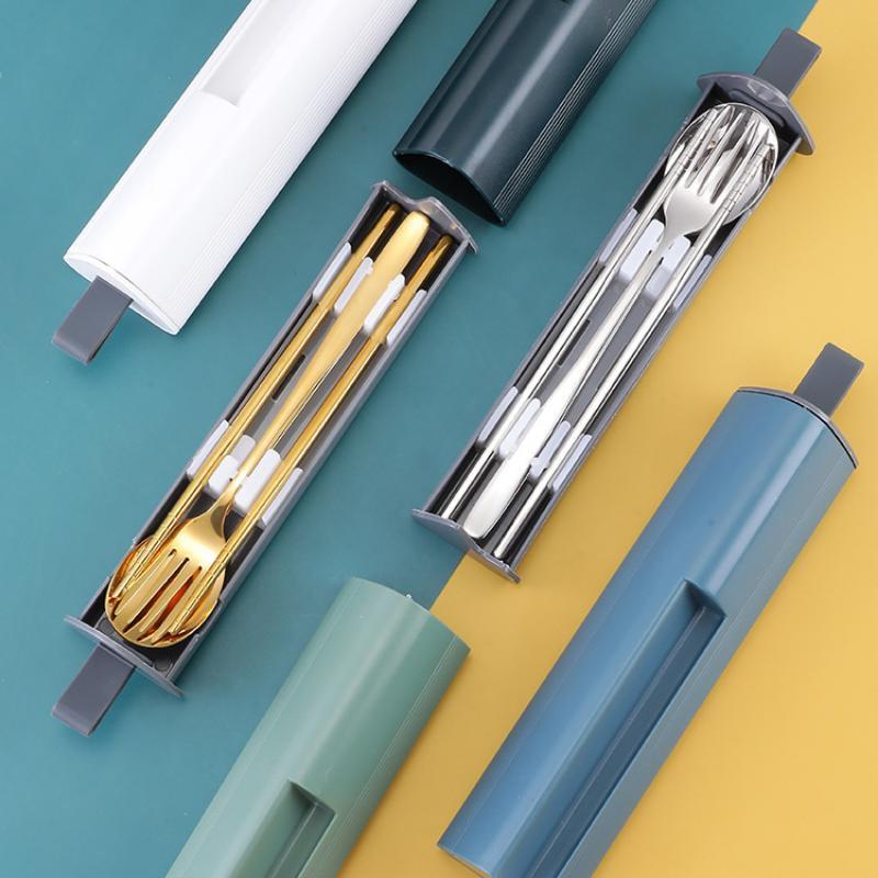 Ложка из нержавеющей стали 304, вилка, палочки для еды, набор столовых приборов, портативный набор посуды, посуда для обеда с коробкой, дорожные кухонные аксессуары