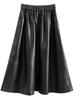 Women's Black High-Waist Leather Skirt: Autumn/Winter, Plus Size, Slimming, Mid-Length Umbrella Skirt
