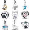 925 Sterling Copper Cute Elephant Dog Paw Print Cat Rabbit Cartoon Beads Fit Original Pantaro Charms Bracelet DIY Zircon Making