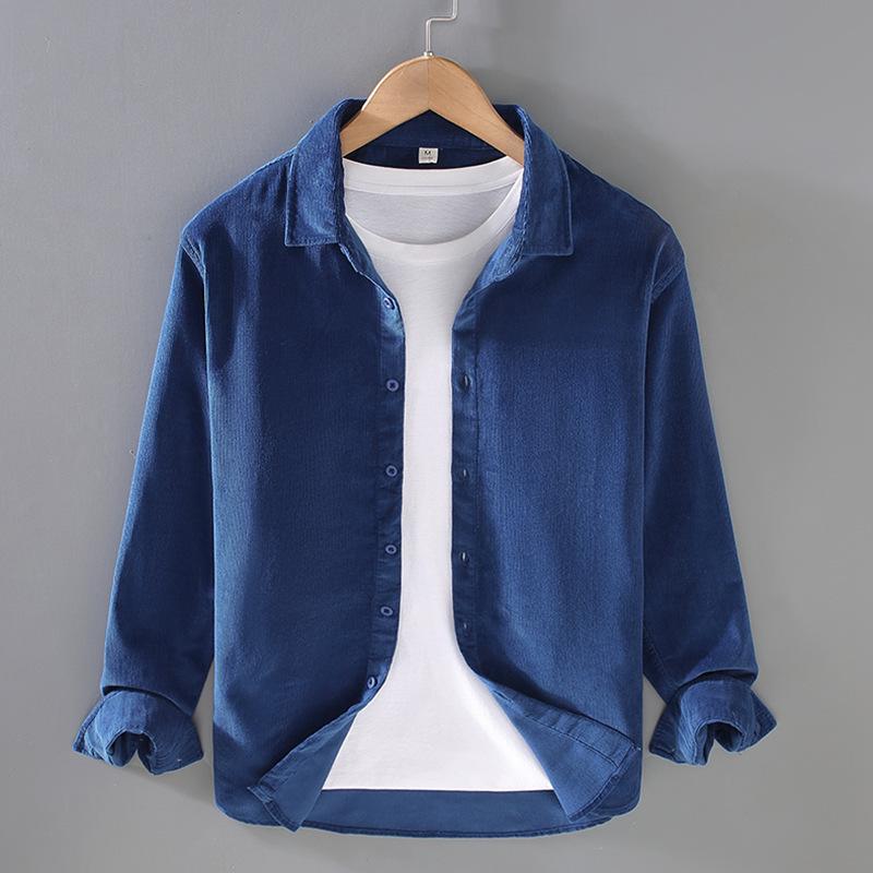 Мужская вельветовая рубашка-куртка с длинным рукавом: Повседневная рабочая одежда, однобортная, многослойная верхняя одежда