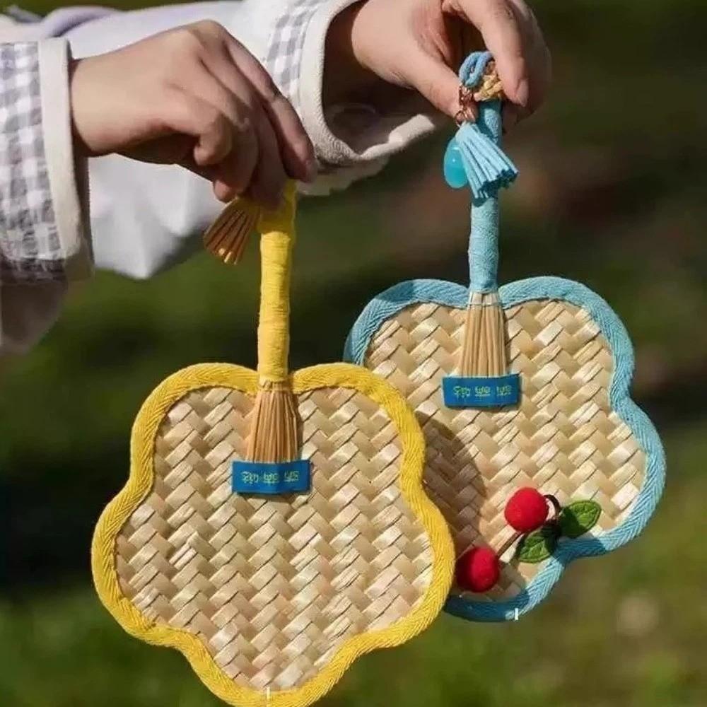 Vintage Handwoven Fan Colorful Edging Cooling Fan Decorative Fan Handheld Fan Summer
