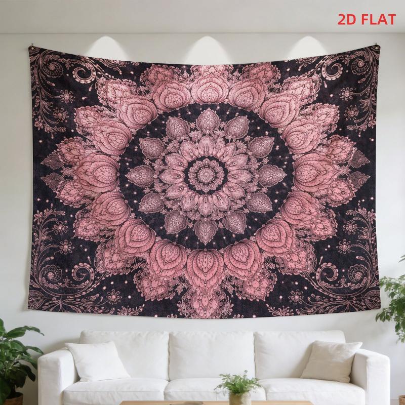 VIKAMA Pink Black Mandala Tapestry Bohemian Vintage Floral Wall Hanging for Living Room Bedroom Decor