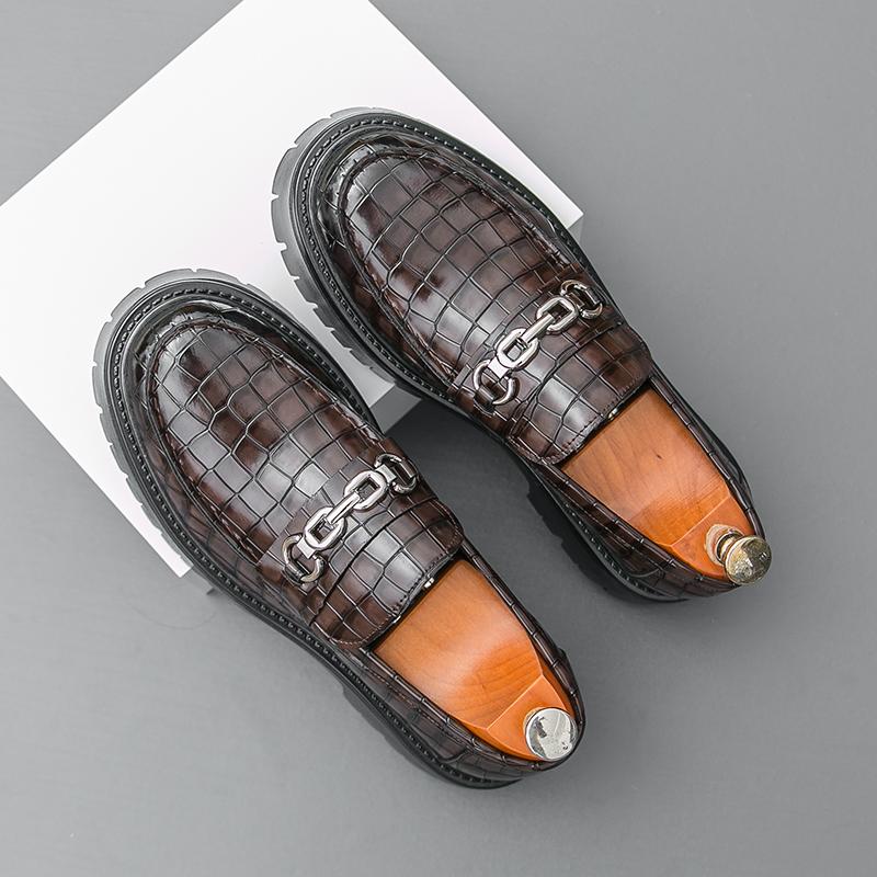 Модный совершенно новый мужской крокодиловая кожа Удобная толстая подошва Противоскользящие туфли дерби Весна Новые мужские деловые повседневные кожаные туфли