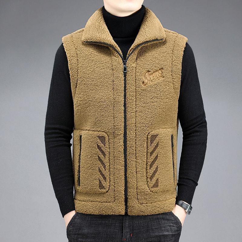 Двусторонняя куртка, жилет для мужчин, высокое качество, теплая мода, повседневная куртка, мужская куртка без рукавов, зимнее пальто из овечьей шерсти
