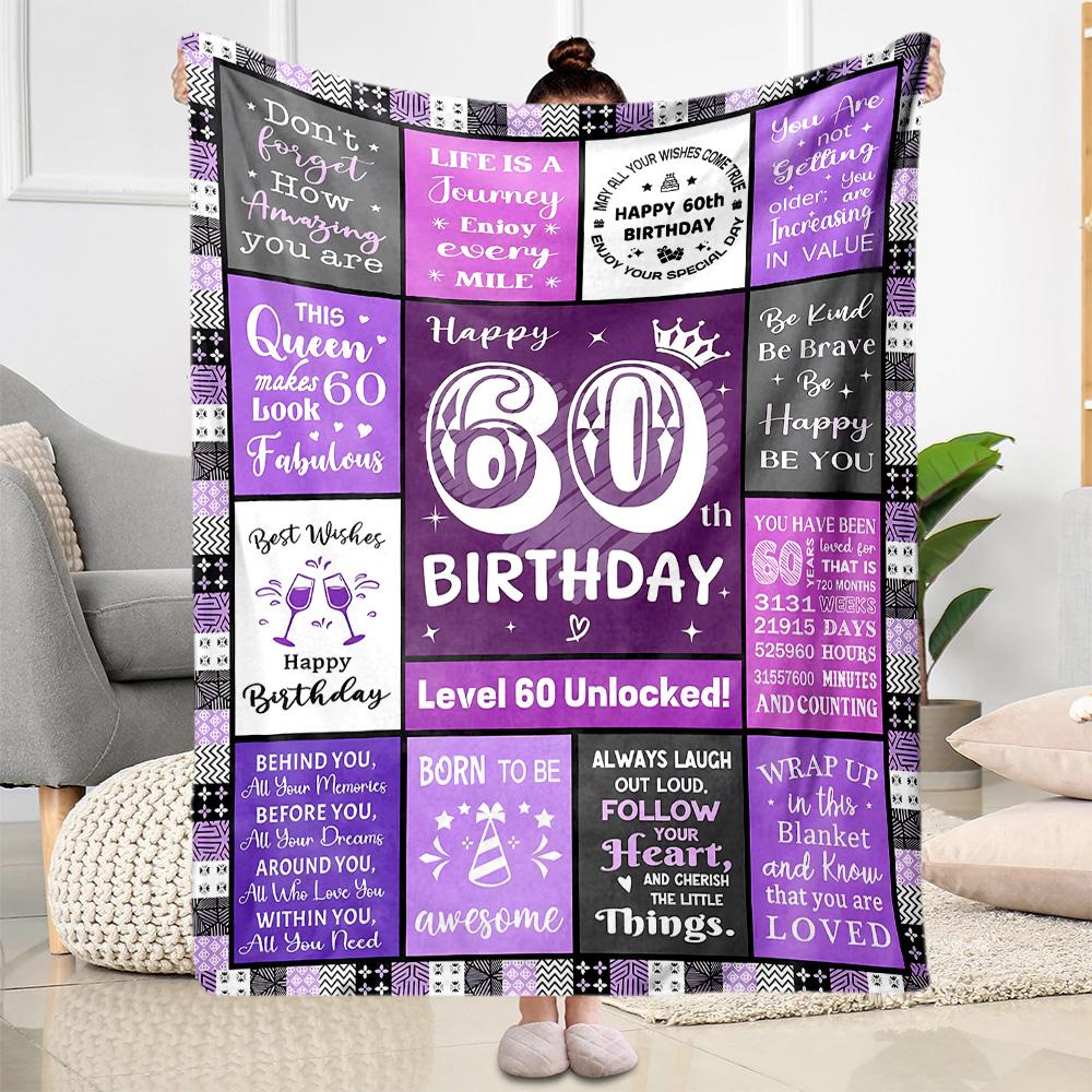 1pc Happy 60th Birthday Celebration blanket Soft and Warm for Sofa Office Camping Travel Livingroom Great Gift for Friends and Family Comfortable