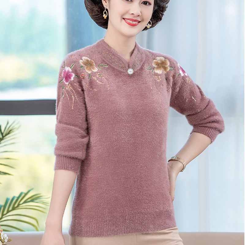 Одежда для матери, осенний и зимний норковый плюшевый свитер, женский теплый топ среднего возраста, нижняя рубашка для людей среднего и пожилого возраста