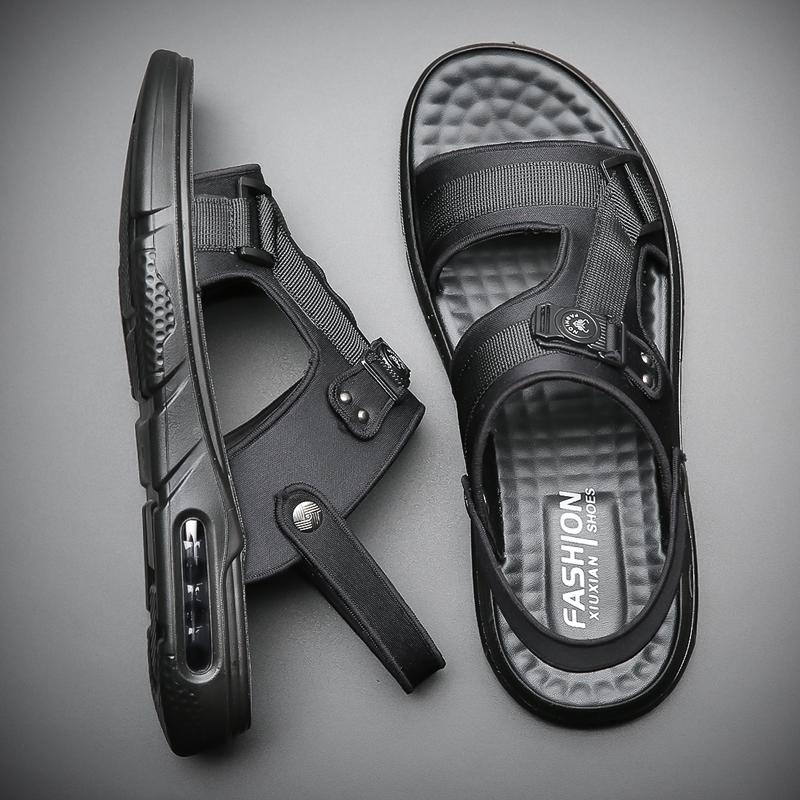 Черные летние кожаные сандалии для мужчин, пляжная обувь, повседневная праздничная обувь, удобные дышащие нескользящие тапочки на толстой подошве
