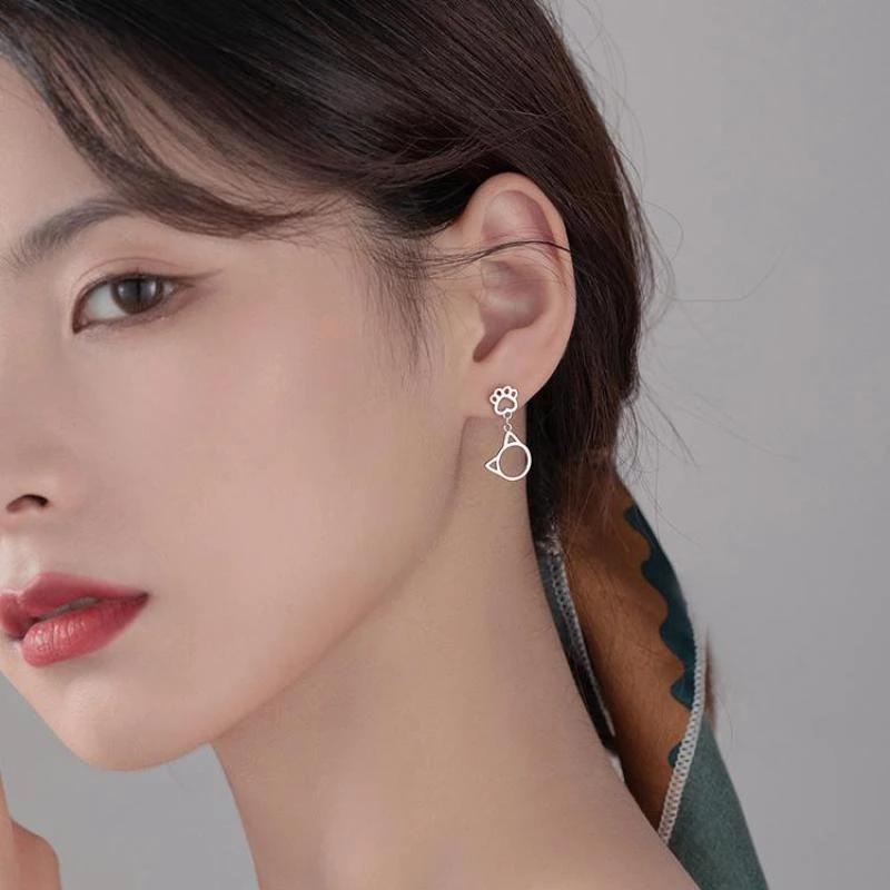 Милые серьги-гвоздики в виде кошачьей лапы для женщин, серебряные серьги для девочек-подростков, модные украшения, осенние новые поступления 2022 года