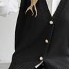 Women Knitting Vest V-neck Sleeveless Loose Fit Sweater Vest with Faux Pearls Buttons Decor Solid Color Casual Knitting Waistcoat
