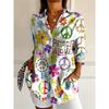 Summer Fashion Women's Lapel Shirt Big Size Button Long Sleeve Daily Weekend V Neck Tops Floral Printed Loose Casual Shirt