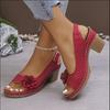 2025 Spring and Summer New Foreign Trade High-heeled Sandals Women's Shoes One-word with Hollow Flower Sandals Fish Mouth Thick Heel Sandals Women