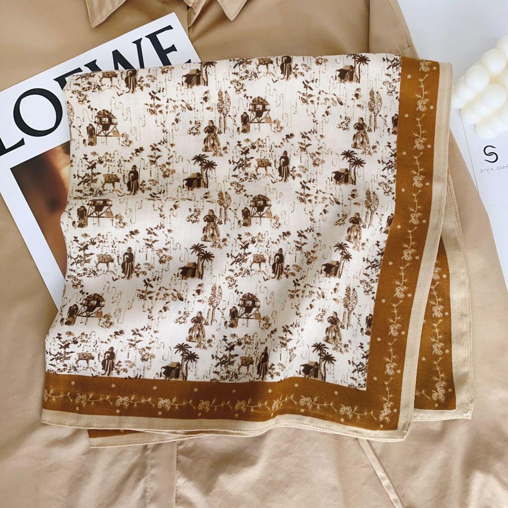 Korean Style Silk Square Scarf with Butterfly & Flower Print - Women's Fashion Accessory, Neck Tie, or Hair Scarf - Ideal Mother's Day Gift