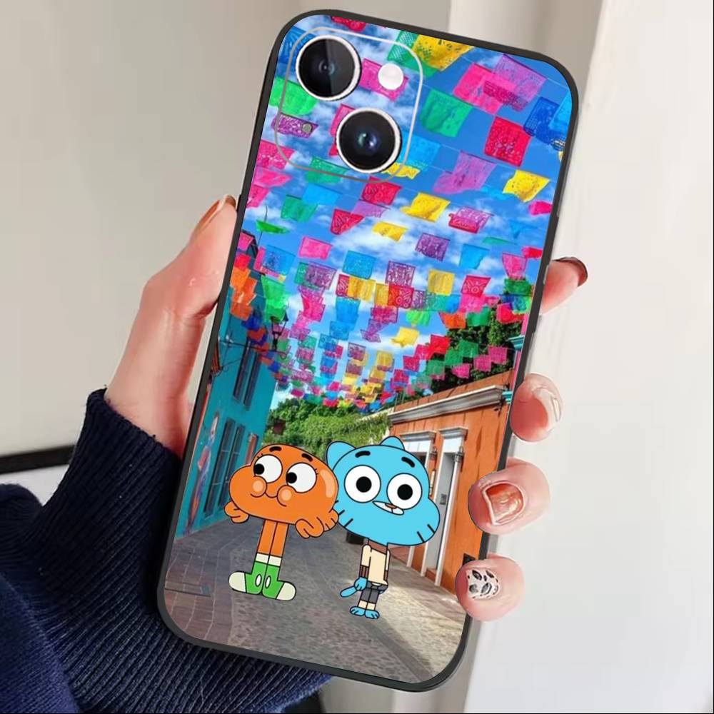 Чехол для телефона J-Gumball и Darwin для iPhone 16,15,14,13,12,17,Pro Max,Plus Силиконовый Черный Чехол