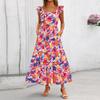Women's Summer Dresses Casual Ruffled Ruched Tiered A-Line Boho Floral Long Beach Sundress With Pockets