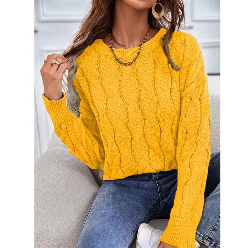 Женские осенние и зимние свитера, свободный вязаный свитер с круглым вырезом, повседневный свитер-пуловер