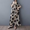 Thin Cotton and Linen Black Flower Robe Dress, Loose Long Skirt for Women