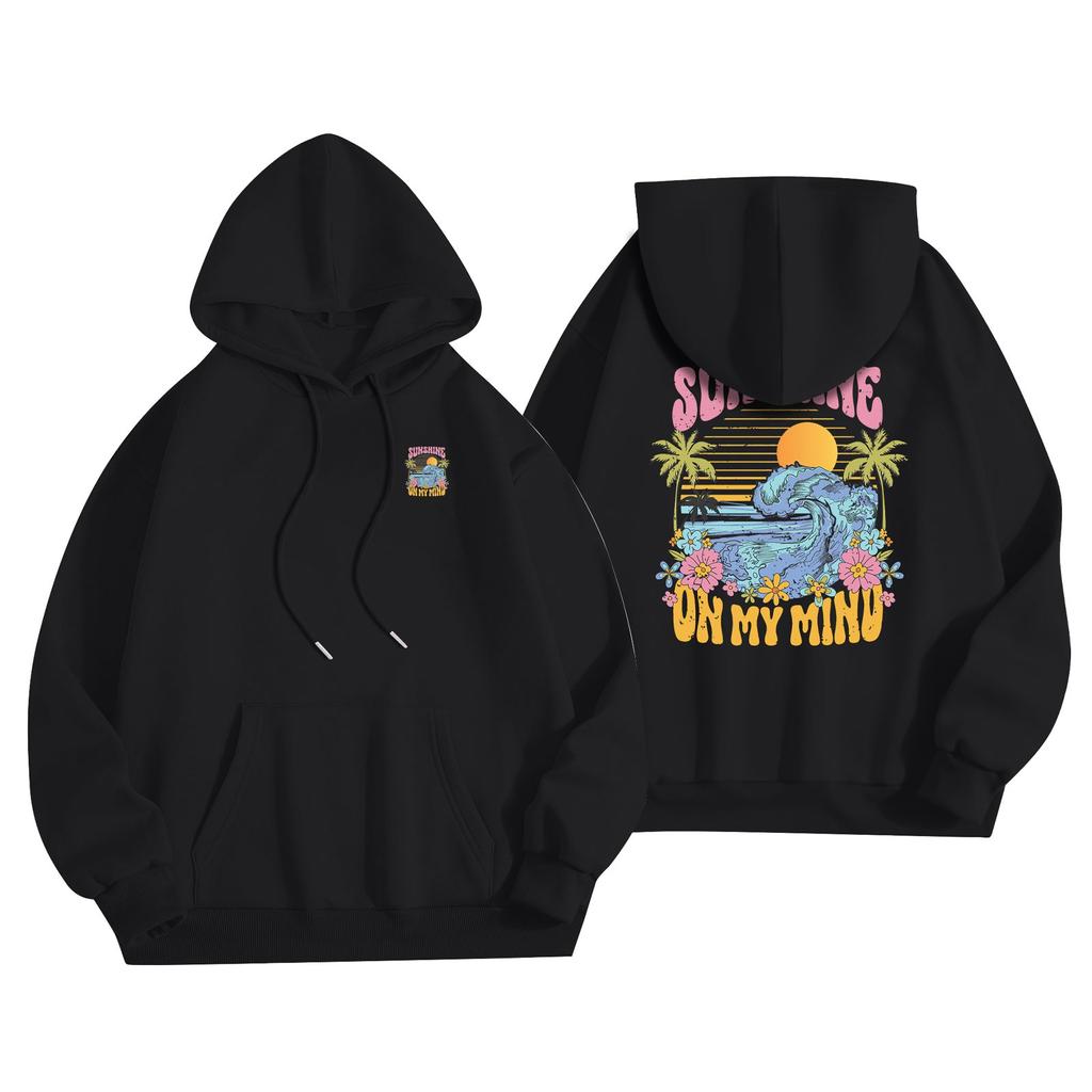 Women's Fashion Lightweight Long Sleeve Pullover With Pockets Flowers Print Hoodie