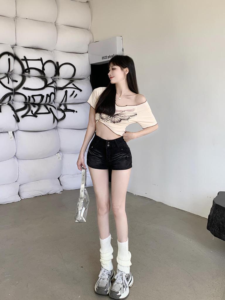 2025 Retro Washed Stretch Denim Shorts - Super Short, Skinny Hot Pants for Summer