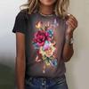 Летняя женская футболка с круглым вырезом, модный 3D-принтованный цветочный узор, удобная свободная футболка с коротким рукавом