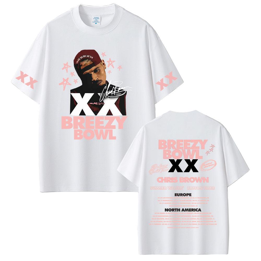 Rapper Chris Brown Breezy Bowl XX Tour 2025 T Shirts Unisex Women Clothing Hip Hop Pop Music Tshirt Casual Cotton Vintage Tshirts
