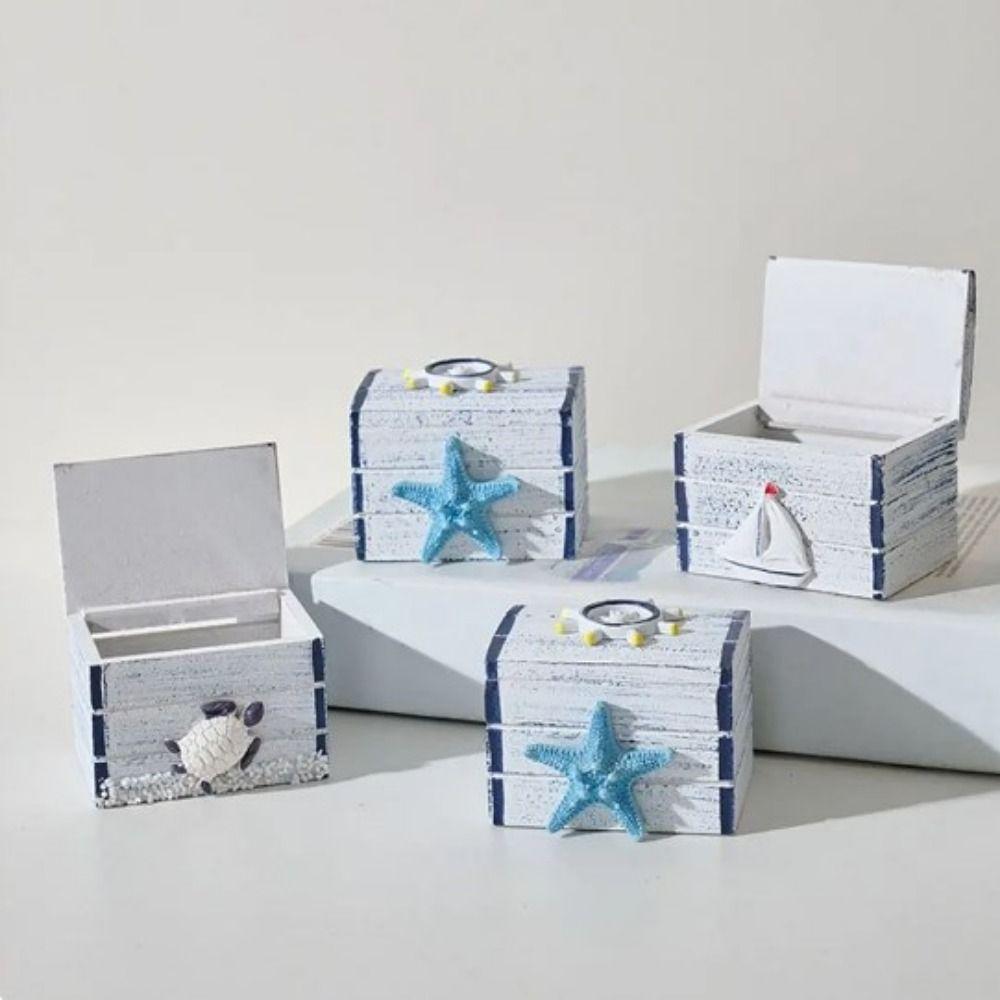 Density Board Beach Box Ornaments Ocean Style Jewelry Storage Box Seashells Wooden Box Storage Box
