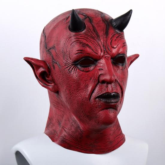 Подушка с лицом дьявола, реквизит для косплея на Хэллоуин, страшный головной убор ужасов с рогами, жуткий латексный костюм для вечеринки, аксессуар для взрослых и детей