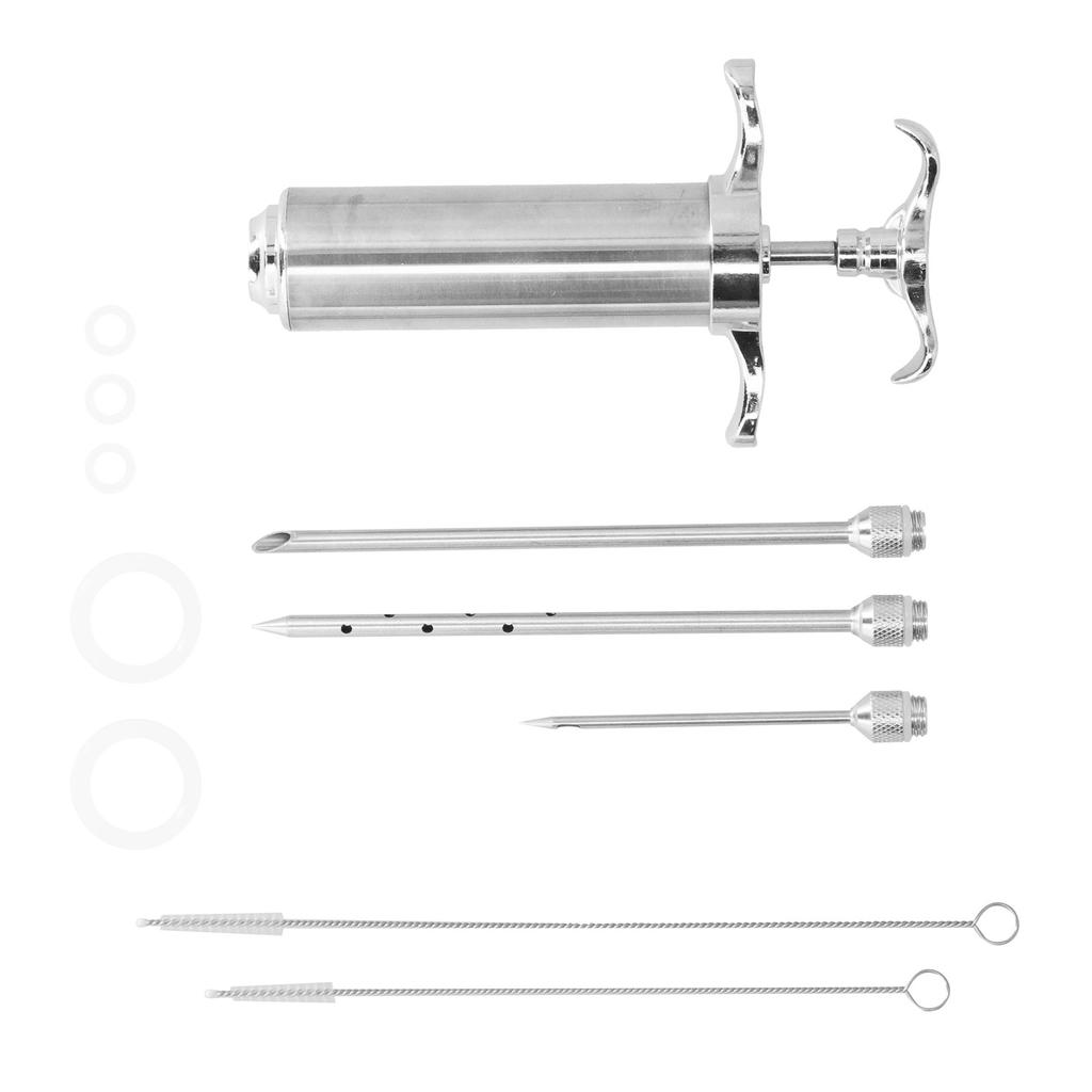 2 OZ Meat Injector Syringe Stainless Steel Seasoning Injector Cooking Syringe with 3 Needles