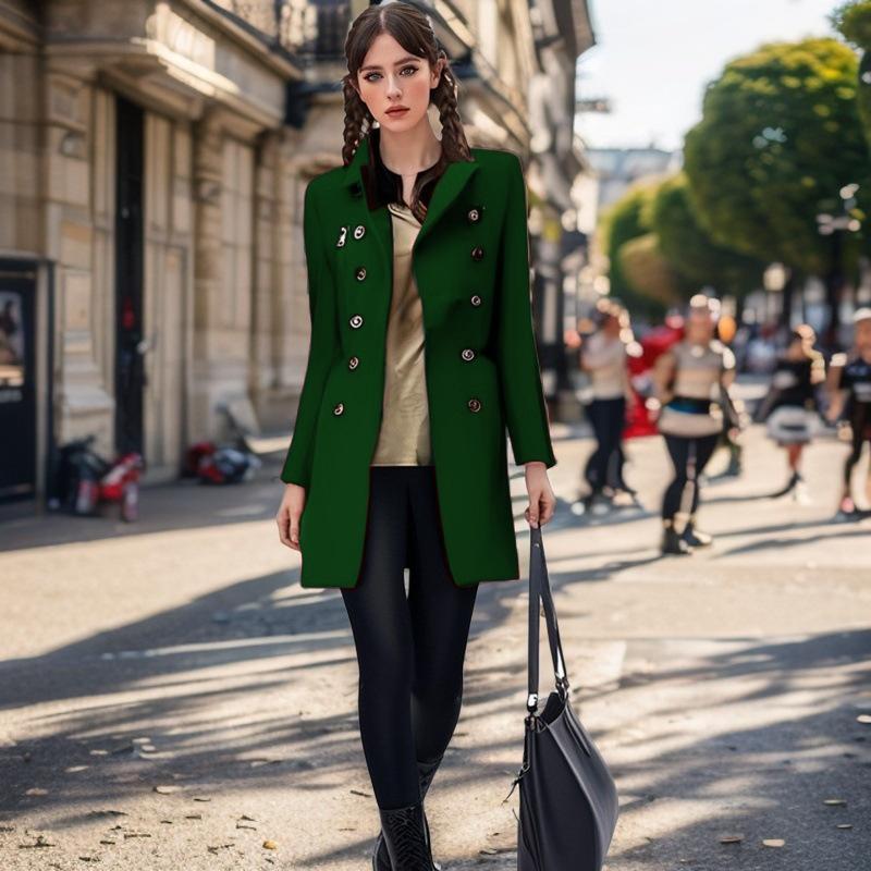 Длинное шерстяное пальто на молнии для женщин, осенне-зимнее, двубортное, с множеством карманов