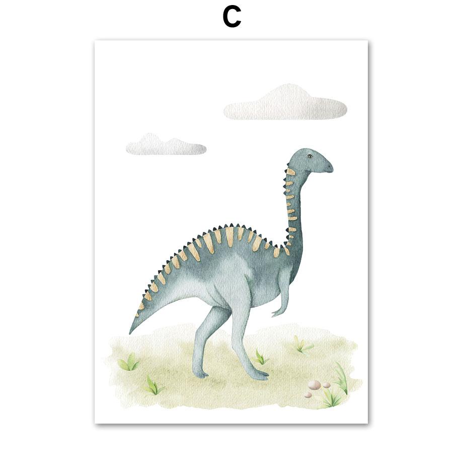 Мультфильм динозавр белые облака трава детская настенная живопись на холсте плакаты на скандинавскую тему и принты настенные панно для декора комнаты для маленьких мальчиков