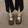 Shoes Female Spring and Fall Retro Square Head Mary Jane Shoes Summer Black Low-heeled Single Shoes