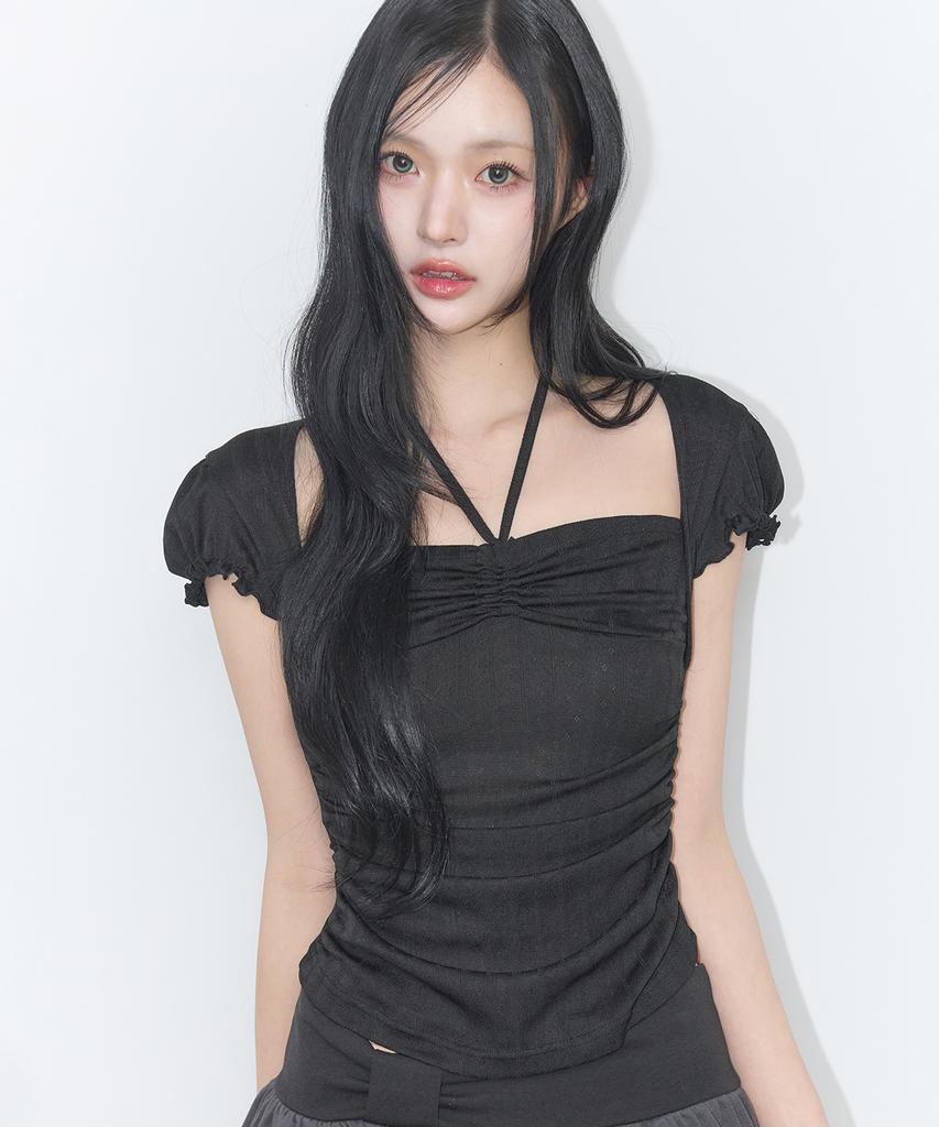 ILLIGO Shirred Halter Top Black