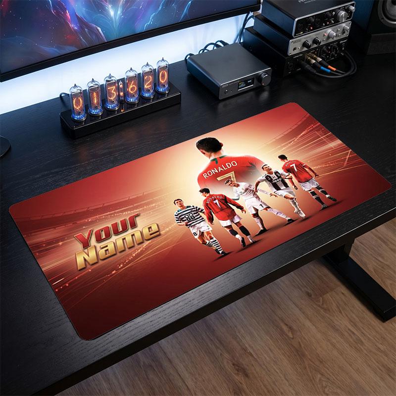 Cristiano Ronaldo Custom Large Mouse Pad, Personalized Name Text Print, Football Logo Non‑Slip Desk Mat Gaming Gift