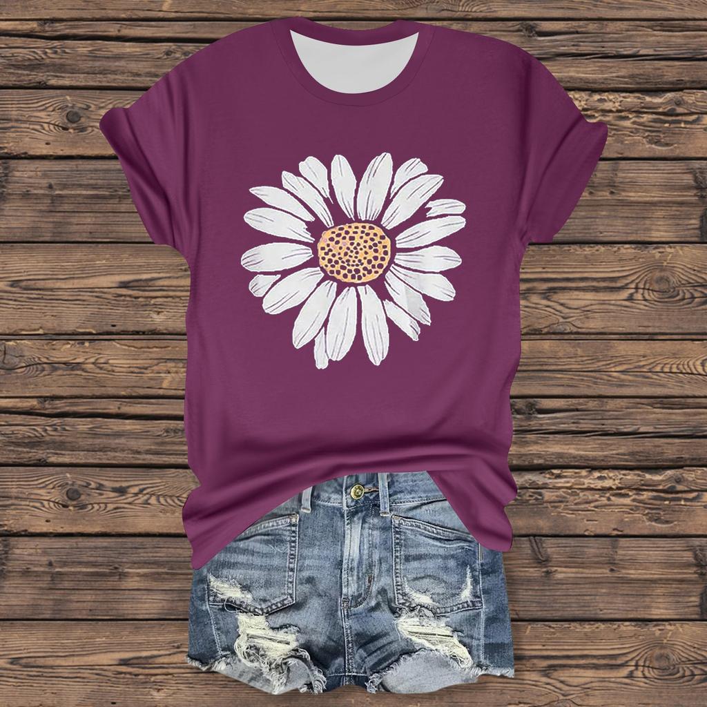 Женская повседневная футболка с принтом, пуловер с круглым вырезом, топ с короткими рукавами