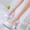 2024Women Pumps Shoes Women PU Leather Shallow Slip-On Round Toe High Heels Wedding Party  Shoes Mujer