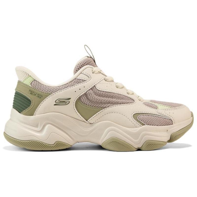 Skechers DLITES Women Versatile Comfort Shock Absorbing Wear Resistant Low Top Platform Dad Shoes Brown Green 117688-NTGR