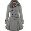 Winter Long Wool Coats Women Streetwear Double Breasted Collar Woolen Collar Lace Up Pleated Ruffle Jackets