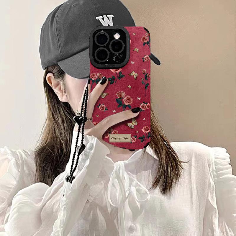 Браслет «Роза-бабочка», Подходит для чехла для телефона Apple 16pro 15, Ретро противоударный 14, Замшевый 13, Мягкий силиконовый 8