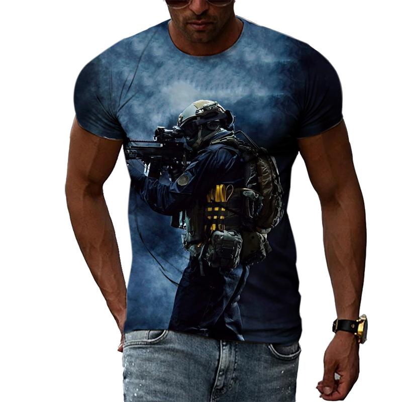 Summer Fashion Creative Image Men's T-shirt Round Collar Short Sleeve Tops Camouflage Uniform Soldier Special Forces Retro Gun