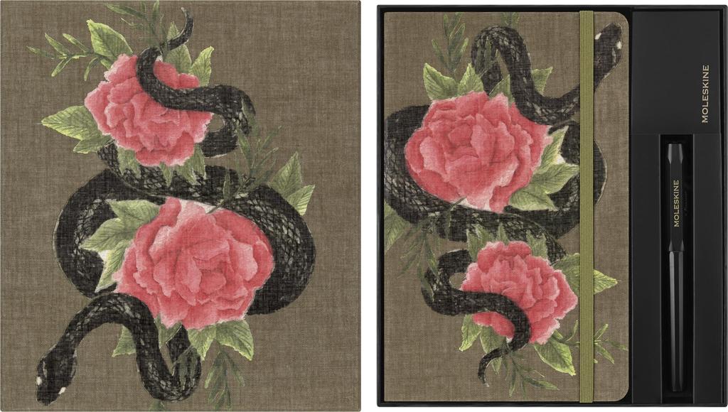 Набор Moleskine Год Змеи Розовый блокнот + Шариковая ручка Kaweco, Твердая обложка, Большой, Разлинованный горизонтально, LECNYSNKTHMBOX