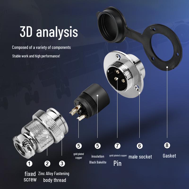 GX16/20/25 Aviation Plug Socket - 2 to 9 Pin, 10P DF Round Flange Connector