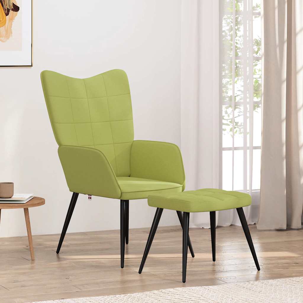 Relax Chair with Footstool Green Fabric