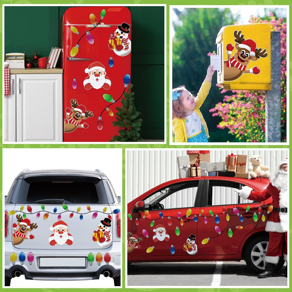 1Set Magnetic Car Reflective Christmas Stickers Cute Reindeer Santa Pattern Decor Decal Reusable Christmas Festive Car Ornament