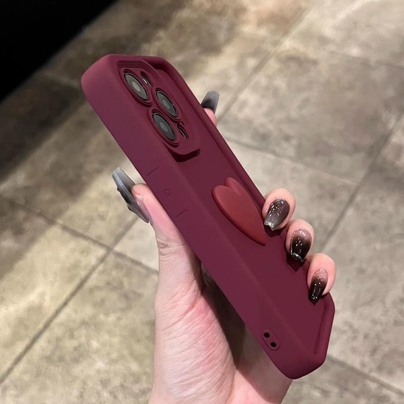 Новый винно-красный чехол из жидкого силикона с рисунком сердца для For Iphone 16 15 14 13 12 11 pro max plus x xs xr Защита камеры мягкая задняя крышка кофе
