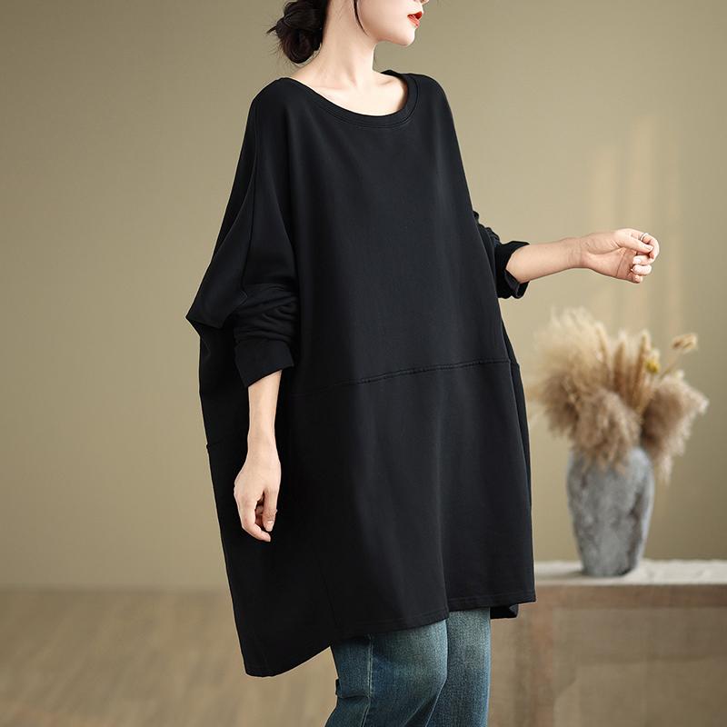 Dimanaf 2024 Пуловер Длинный Плюс Размер Осень Большая Футболка Женская Супер Длинный Рукав Свободная Белая Футболка Летучая Мышь