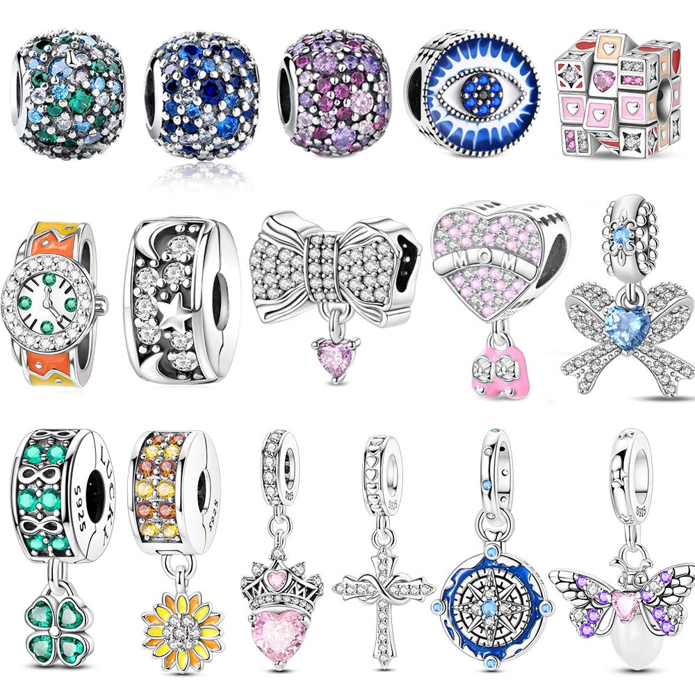 Подлинный медный зеленый шарм-подвеска в виде четырехлистного клевера и желтой ромашки, подходит для оригинального браслета, подарок на день рождения, ювелирное изделие