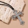 Adjustable Rope Chain Cross Pendant Necklace Gothic Style Suitable for Women's Neck Jewelry Black Hip-Hop Cool Girl Party Gift