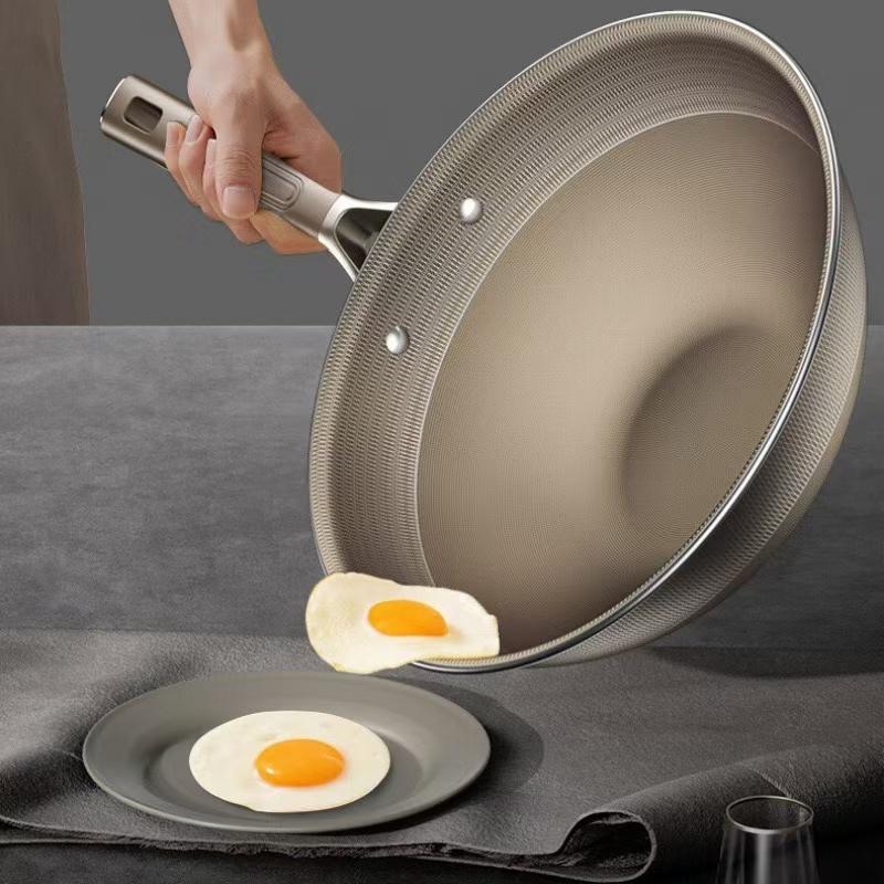 Титановая Нержавеющая Сталь Вок Сковорода Антипригарная Кастрюля Без Покрытия Для Домашнего Использования Кухонная Посуда Сковорода Индукционная Газовая Плита Специальная Сотейник