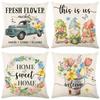 Spring Plant Flower Pillow Cover Truck Letter Polyester Printed Home Sofa Cushion Cover Bedside Pillow